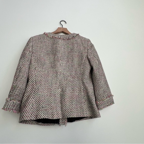 Talbots Jacket 10 Pink Green Neon Tweed Fringe Button Up Fray Edges Lined Coat - Picture 9 of 11
